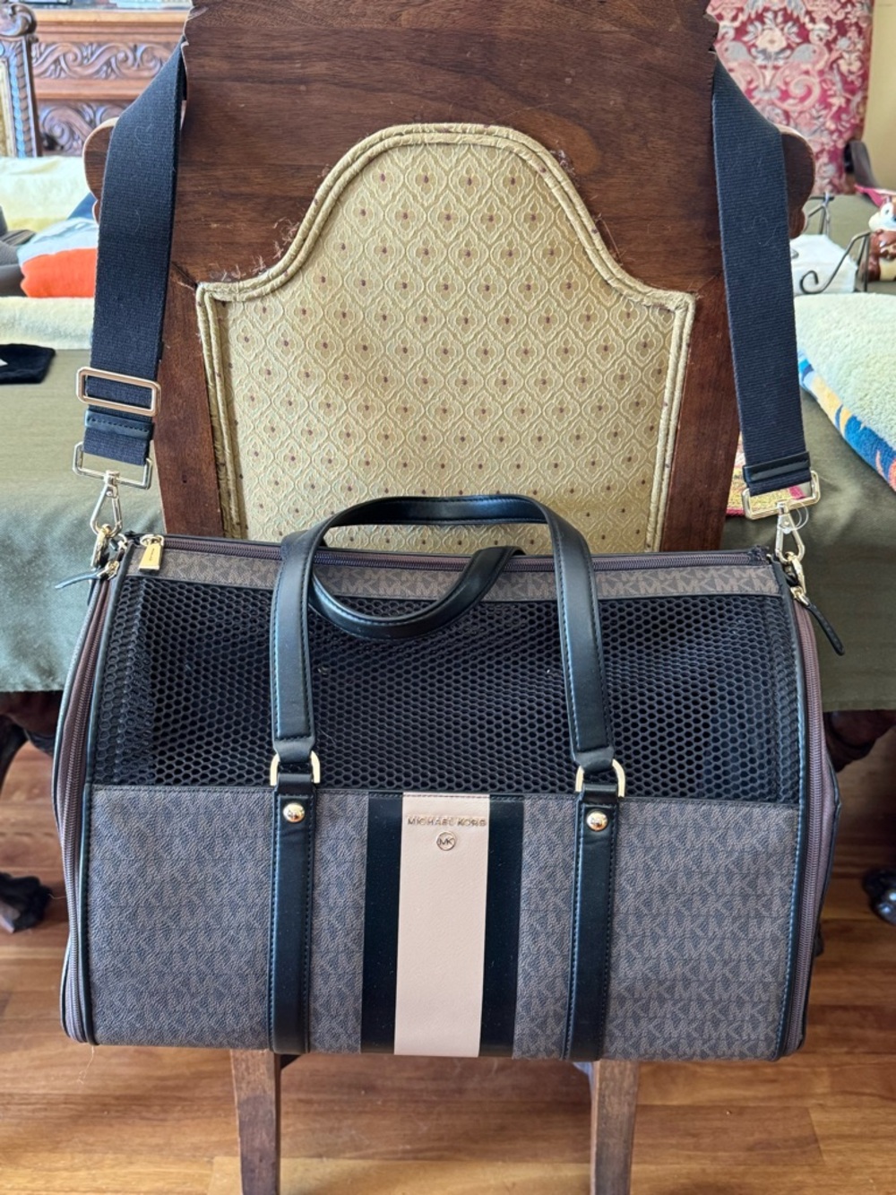 Rare MICHAEL KORS Small Logo Stripe Pet Travel Carrier
